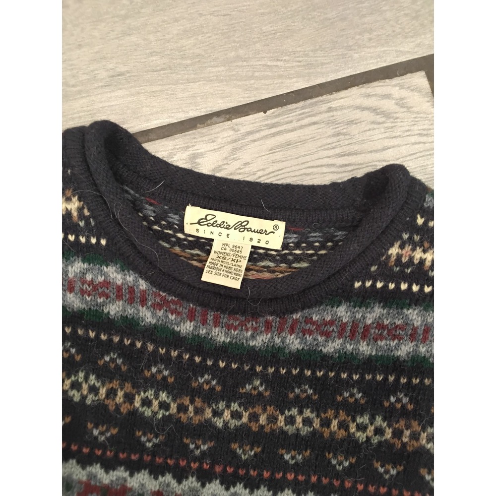 Eddie Bauer Vintage 100% Wool Fair Isle Sweater Womens XS  Multi Knit Pullover - Picture 3 of 6